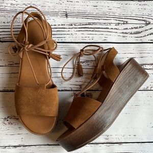 A. Giannetti Lace Up Platform Heel Sandal Women's Size 7.5 Cognac Brown